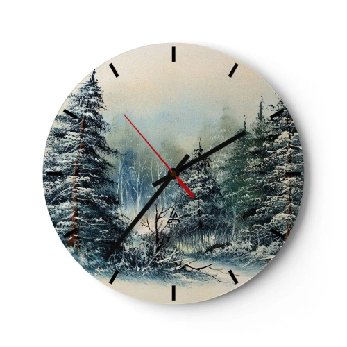Wanduhr - Glasuhr - Winterlandschaft mit schneebedeckten Bäumen in einer Waldkulisse - 30x30cm - Bereit für Weihnachten - Moderne Wanddekoration für Wohnzimmer, Küche und Schlafzimmer ARTTOR