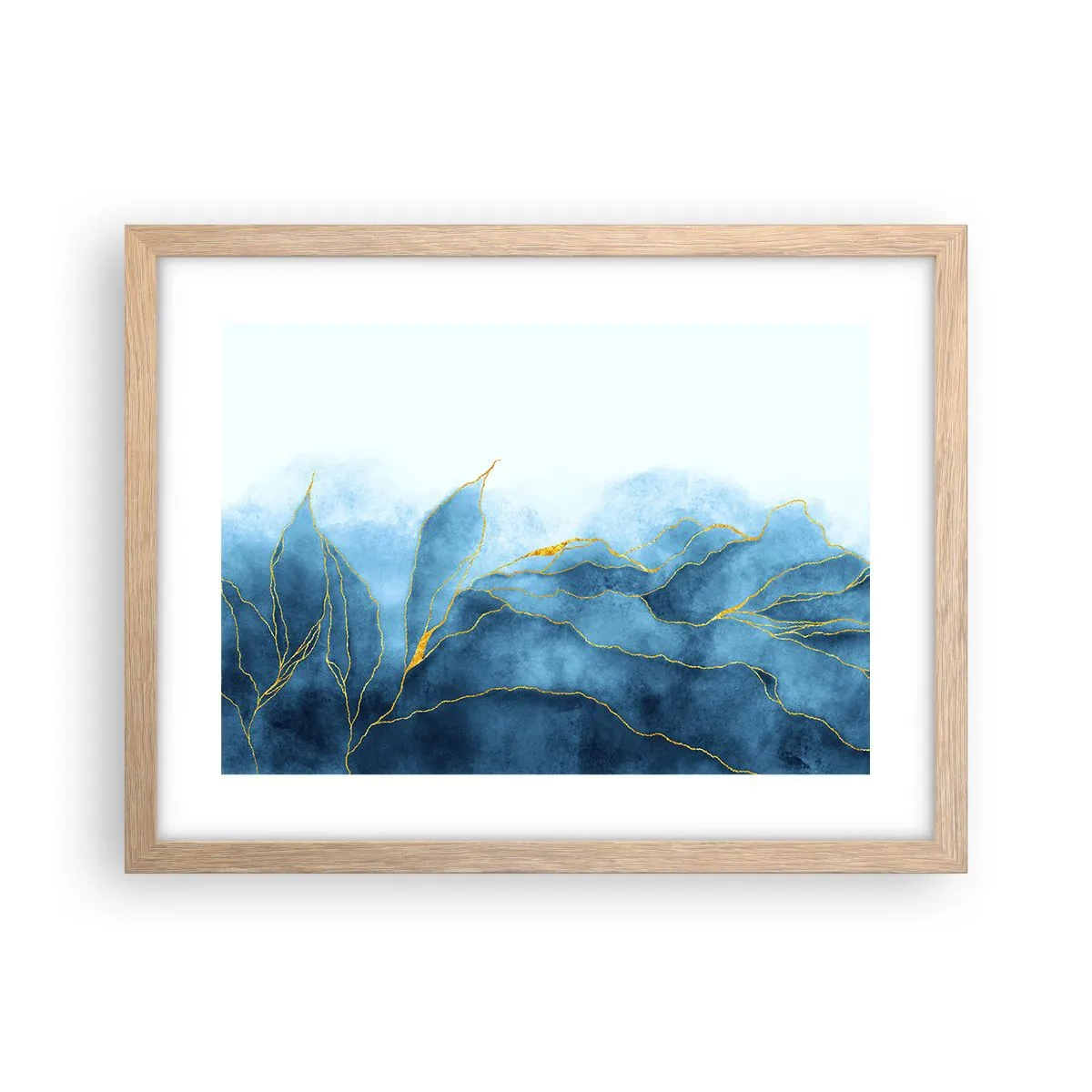 Poster in einem Rahmen aus heller Eiche - Blau im Gold - 40x30 cm