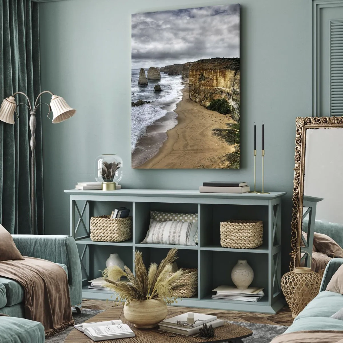 Bild auf Leinwand - Leinwandbild - Steilküste mit Strand und Felsformationen - 70x100cm - Rohe Schönheit - Moderne Wanddekoration für Wohnzimmer und Schlafzimmer ARTTOR