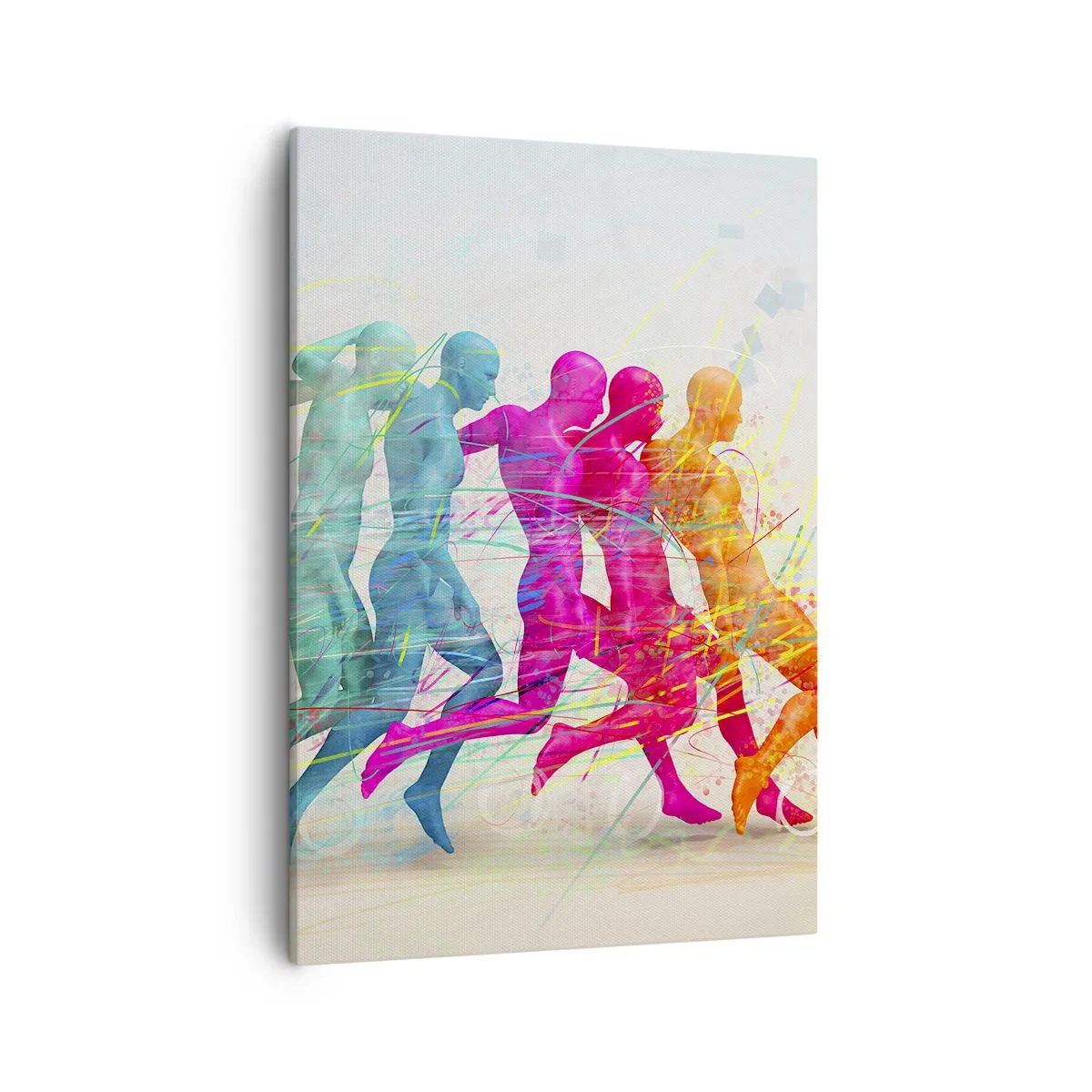 Bild auf Leinwand - Leinwandbild - Bunte Silhouetten von Läufern in Bewegung - 50x70cm - Harmonie der Bewegung - Moderne Wanddekoration für Wohnzimmer und Schlafzimmer ARTTOR