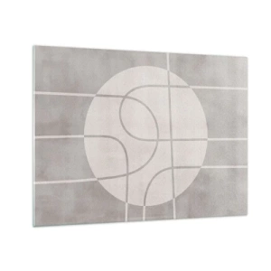 Glasbild - Bild auf glas - Beige Linien und Kreise bilden eine geometrische Komposition - 70x50cm - Kreisförmig und geradeaus - Moderne Wanddekoration für Wohnzimmer und Schlafzimmer ARTTOR