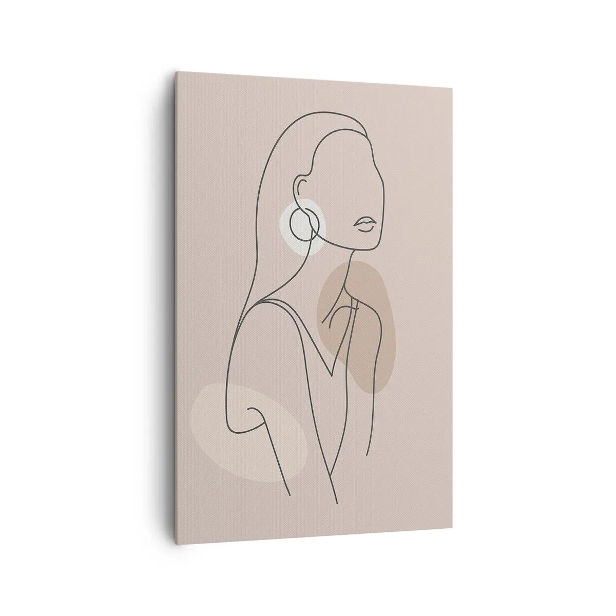 Bild auf Leinwand - Leinwandbild - Minimalistische Illustration einer Frau mit Umrissen auf beigem Hintergrund - 80x120cm - Mädchenhafte Ikone - Moderne Wanddekoration für Wohnzimmer und Schlafzimmer ARTTOR