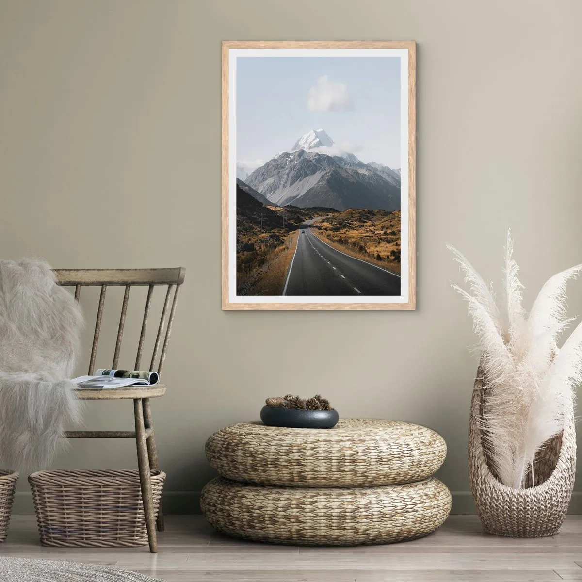 Poster in einem Rahmen aus heller Eiche - Der Weg ins Herz der Berge - 40x50 cm