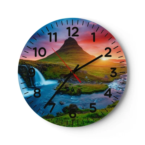 Wanduhr - Glasuhr - Island - Feuer und Wasser - 40x40 cm