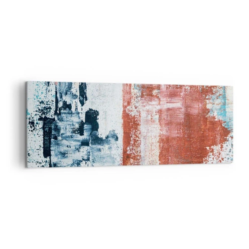 Bild auf Leinwand - Leinwandbild - Abstraktion in Weiß-, Blau- und Ziegelfarben - 140x50cm - Fünfzig-Fünfzig abstrakt - Moderne Wanddekoration für Wohnzimmer und Schlafzimmer ARTTOR