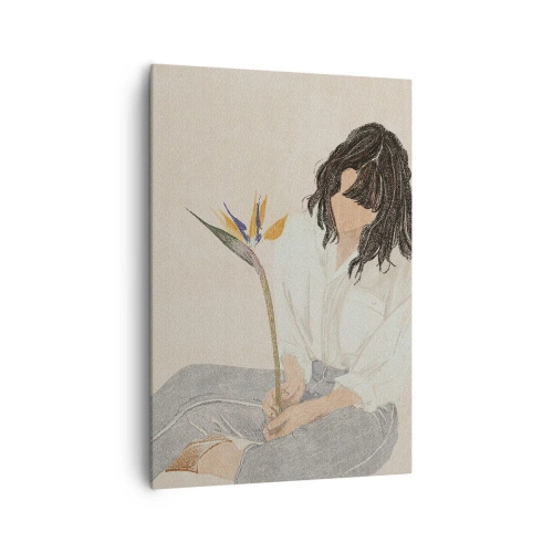 Bild auf Leinwand - Leinwandbild - Porträt mit einer exotischen Blume - 70x100 cm