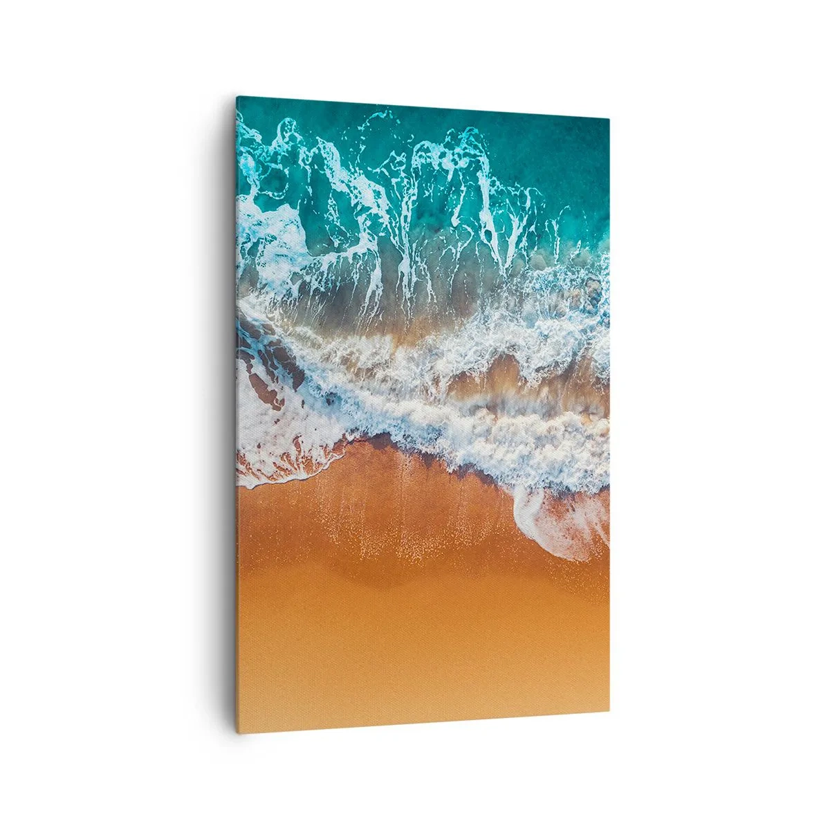 Bild auf Leinwand - Leinwandbild - Luftaufnahme der Meereswellen, die an die Küste krachen - 80x120cm - Immer Hand in Hand - Moderne Wanddekoration für Wohnzimmer und Schlafzimmer ARTTOR