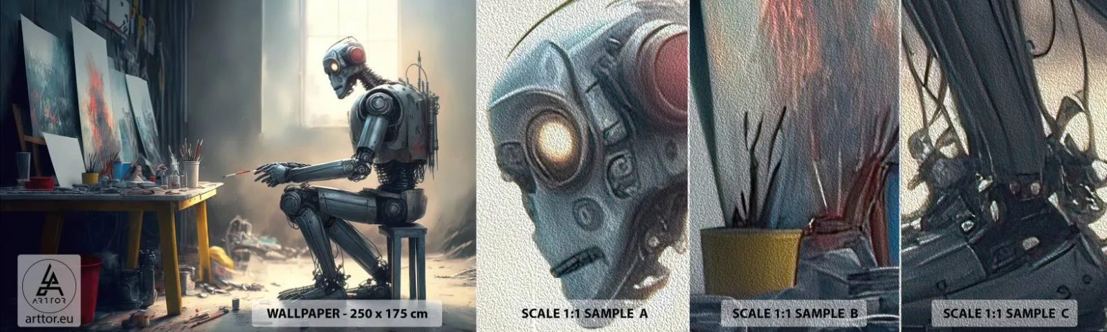 Fototapeten Muster Premium Sand - Schöpfungsakt - Stück, Malerei, Roboter - 100x30 cm