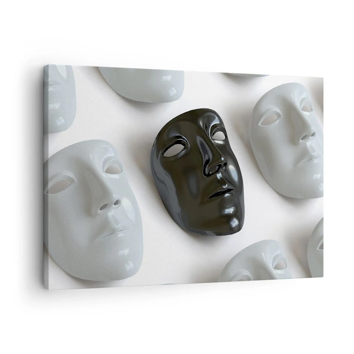 Bild auf Leinwand - Leinwandbild - Schwarz-weiße Masken auf hellem Hintergrund - 70x50cm - Wie hebt man sich ab? - Moderne Wanddekoration für Wohnzimmer und Schlafzimmer ARTTOR