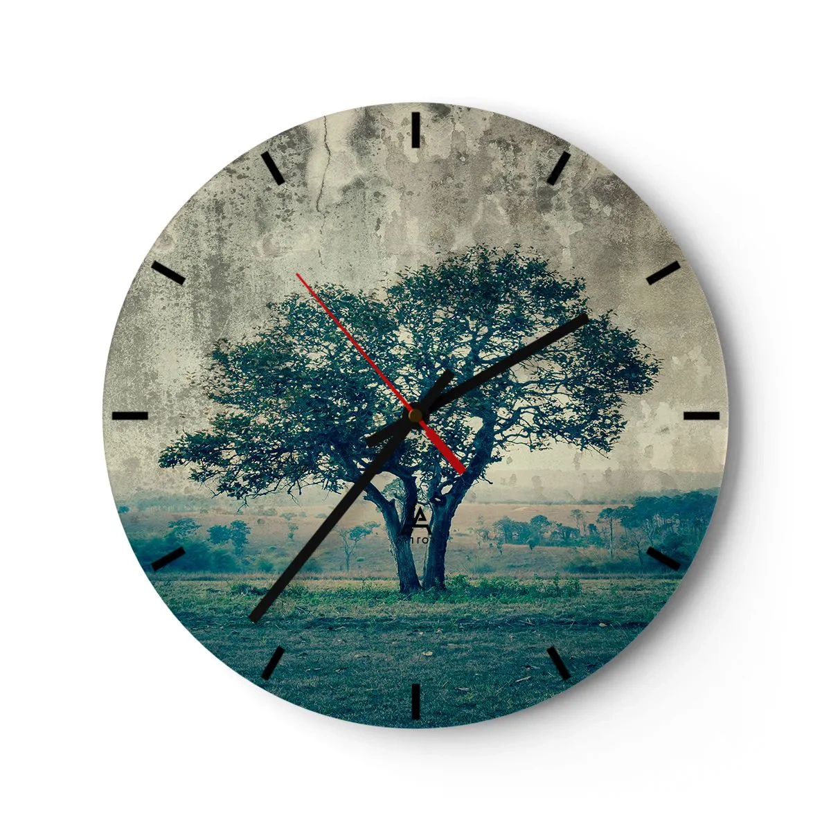 Wanduhr - Glasuhr - Ein einsamer Baum vor einer blauen Landschaft - 30x30cm - Ein Apfelbaum auf blauem Feld? - Moderne Wanddekoration für Wohnzimmer, Küche und Schlafzimmer ARTTOR