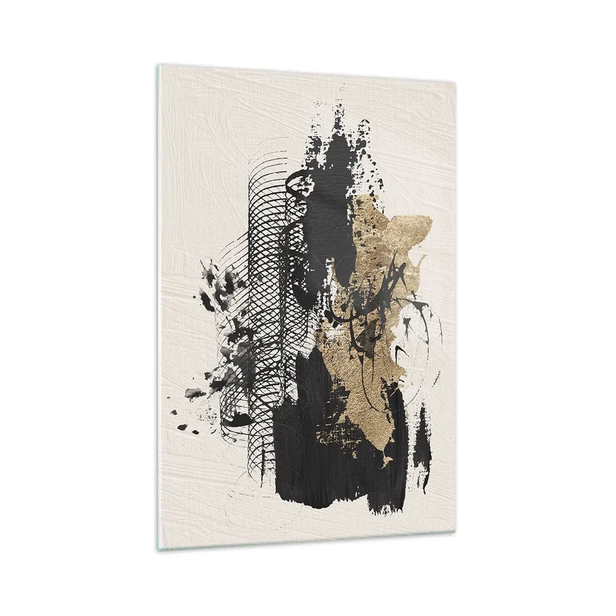 Glasbild - Bild auf glas - Ein abstraktes Gemälde in Schwarz und Gold mit dynamischen Linien und Strukturen. - 70x100cm - Komposition mit Leidenschaft - Moderne Wanddekoration für Wohnzimmer und Schlafzimmer ARTTOR