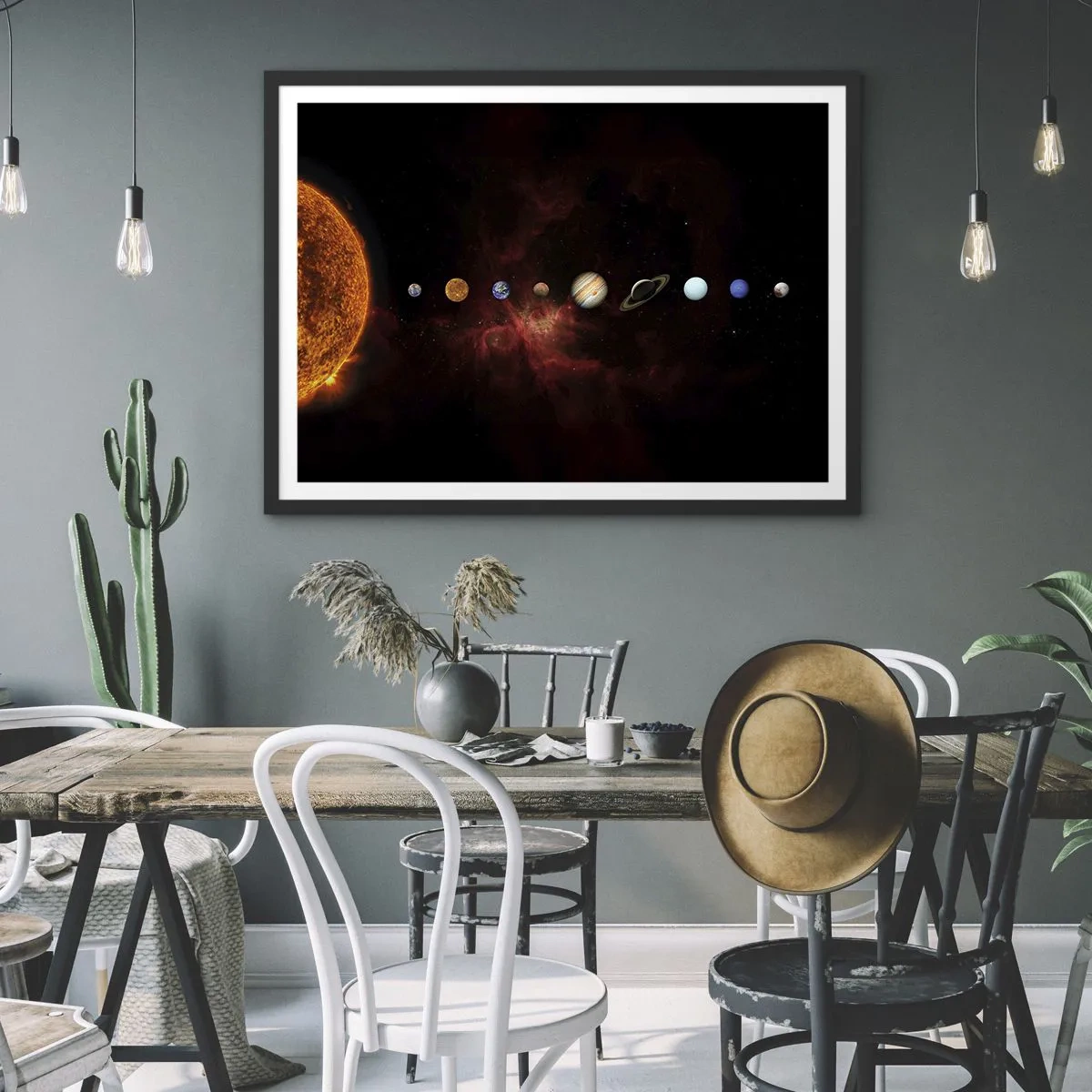 Poster in einem schwarzem Rahmen - Das Sonnensystem mit Planeten vor dem Hintergrund des Weltraums - 100x70cm - Unsere Nachbarschaft - Moderne Wanddekoration für Wohnzimmer und Schlafzimmer ARTTOR