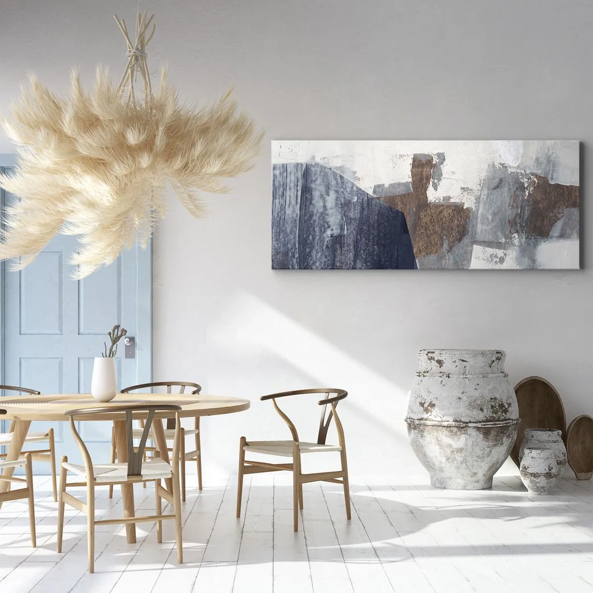 Bild auf Leinwand - Leinwandbild - Abstrakte Formen in Blau- und Brauntönen - 160x50cm - Blaue und braune Formen - Moderne Wanddekoration für Wohnzimmer und Schlafzimmer ARTTOR