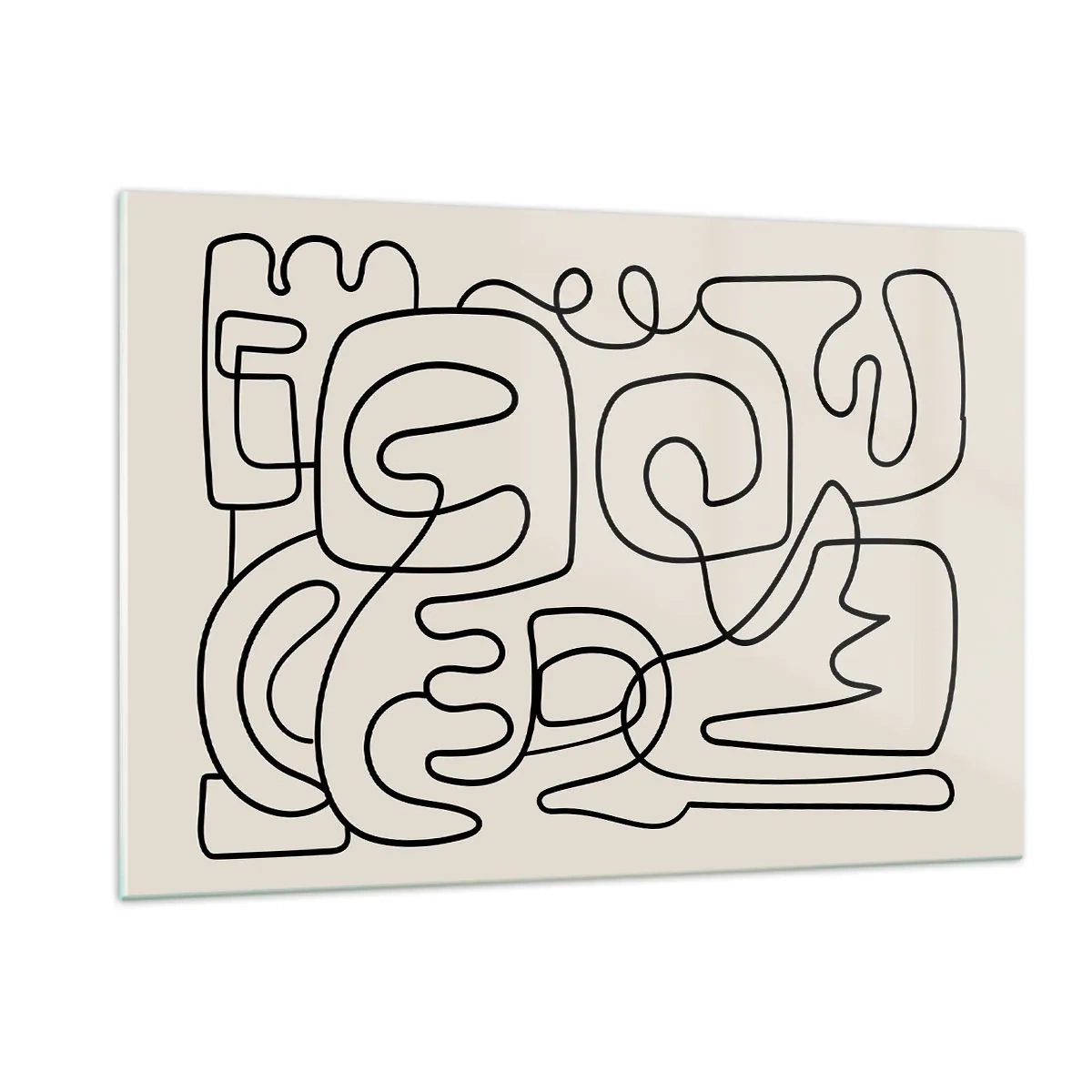 Glasbild - Bild auf glas - Schwarze abstrakte Linien bilden ein komplexes Muster auf Beige - 120x80cm - Folge der Spur - Moderne Wanddekoration für Wohnzimmer und Schlafzimmer ARTTOR