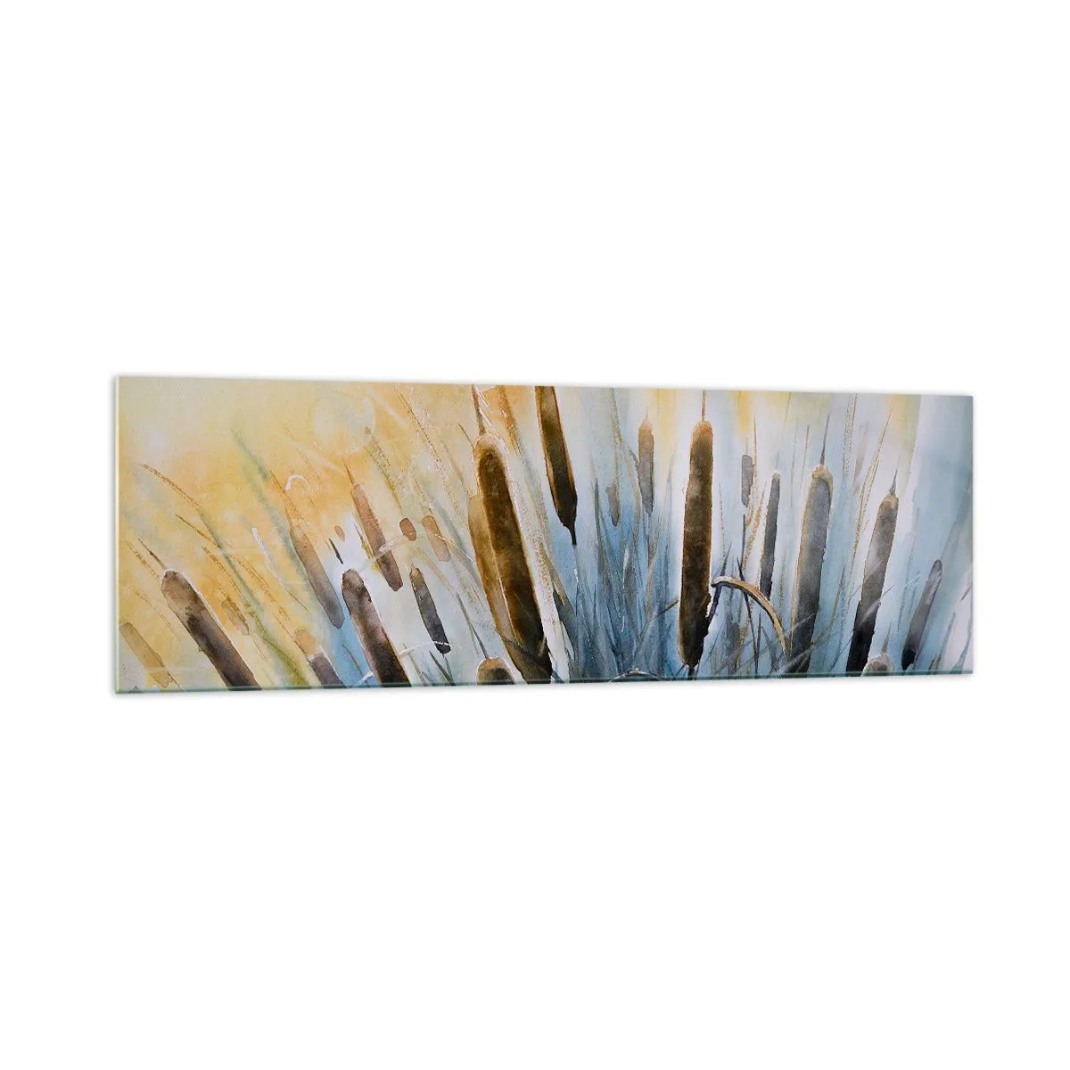 Glasbild - Bild auf glas - Malerisches Schilf in den Sonnenstrahlen - 160x50cm - Die Kälte des Wassers, die Hitze der Sonne - Moderne Wanddekoration für Wohnzimmer und Schlafzimmer ARTTOR