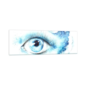 Glasbild - Bild auf glas - Künstlerisches Aquarell eines Auges mit einer dynamischen Welle - 160x50cm - Tauchen Sie ein in das Blau der Blicke - Moderne Wanddekoration für Wohnzimmer und Schlafzimmer ARTTOR