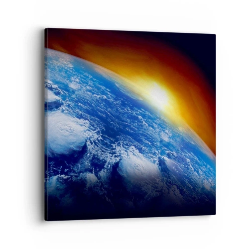 Bild auf Leinwand - Leinwandbild - Sonnenaufgang über dem blauen Planeten - 40x40 cm