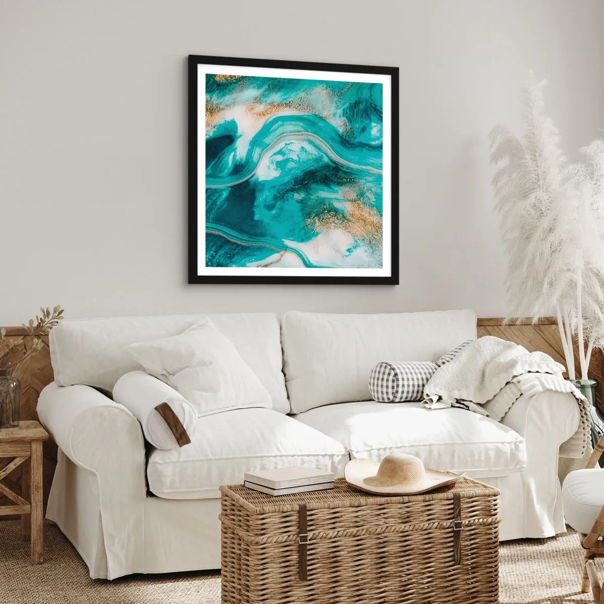 Poster in einem schwarzem Rahmen - Der Fluss aus Gold - 40x40 cm