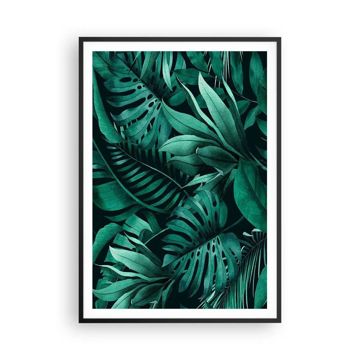 Poster in einem schwarzem Rahmen - Die Tiefe des tropischen Grüns - 70x100 cm