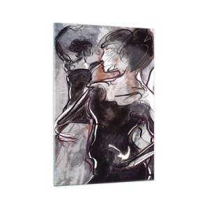 Glasbild - Bild auf glas - Abstrakte Jazzszene mit einem Saxophonisten und einer tanzenden Frau. - 70x100cm - In der Musik auflösen - Moderne Wanddekoration für Wohnzimmer und Schlafzimmer ARTTOR