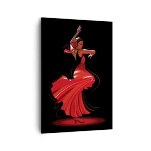 Bild auf Leinwand - Leinwandbild - Flamenco-Tänzerin in einem roten Kleid vor schwarzem Hintergrund - 70x100cm - Der feurige Geist des Flamenco - Moderne Wanddekoration für Wohnzimmer und Schlafzimmer ARTTOR
