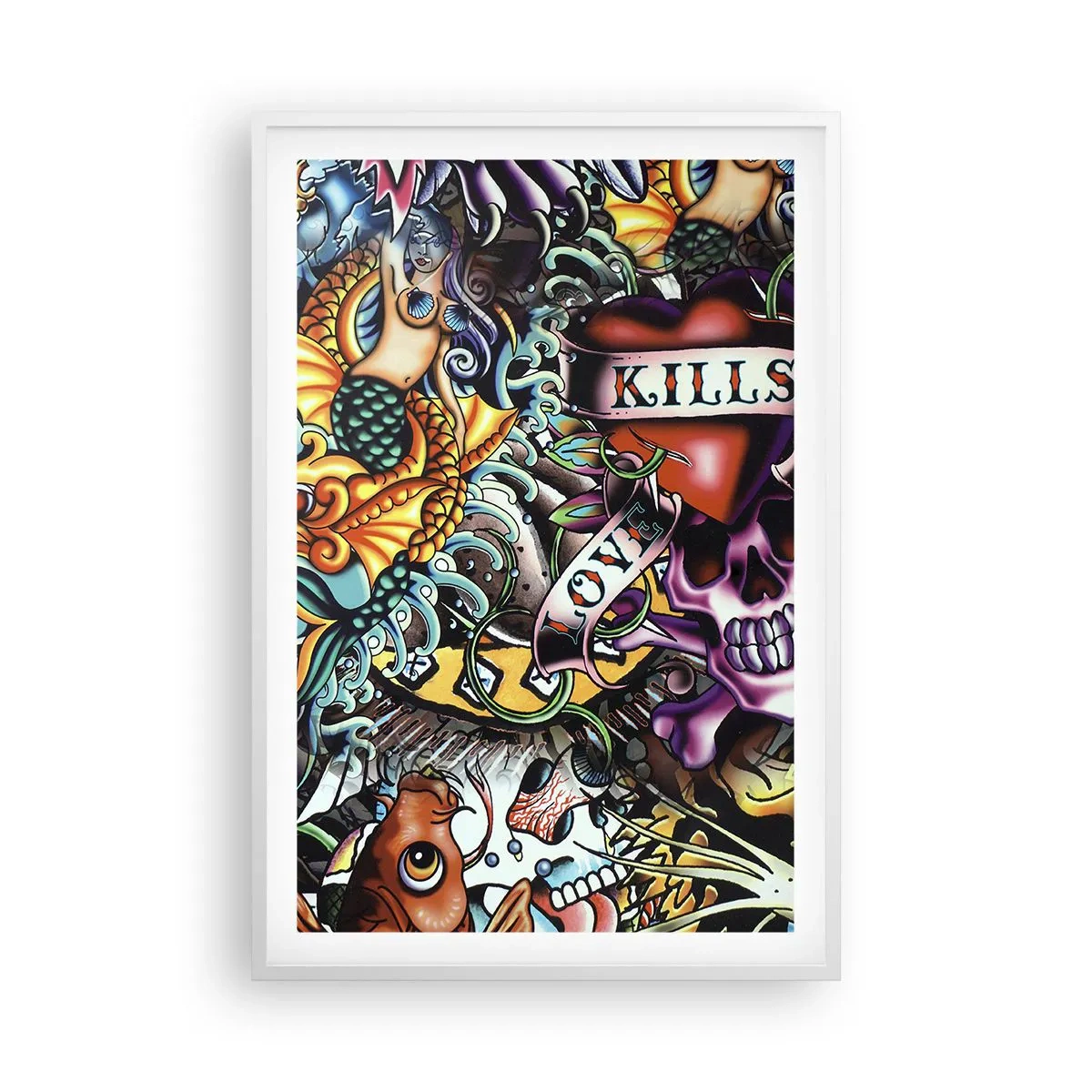 Poster in einem weißen Rahmen - Der Traum des Tätowierers - 61x91 cm