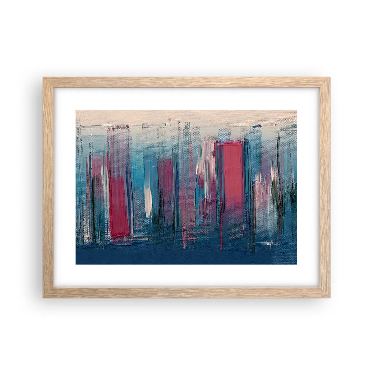 Poster in einem Rahmen aus heller Eiche - Vertikale Komposition in Blau und Rot - 40x30 cm