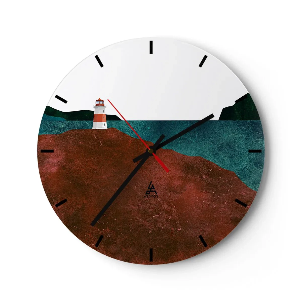 Wanduhr - Glasuhr - Ein Leuchtturm auf einem Hügel an einer ruhigen Küste - 30x30cm - Aufs Meer starren - Moderne Wanddekoration für Wohnzimmer, Küche und Schlafzimmer ARTTOR