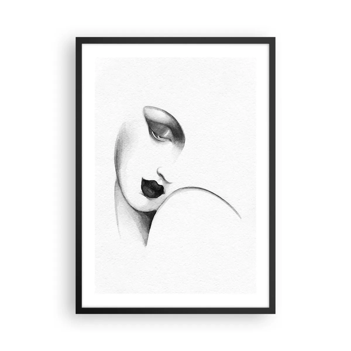 Poster in einem schwarzem Rahmen - Ein subtiles Frauenporträt im Schwarz-Weiß-Stil - 50x70cm - Im Stil von Łempicka - Moderne Wanddekoration für Wohnzimmer und Schlafzimmer ARTTOR