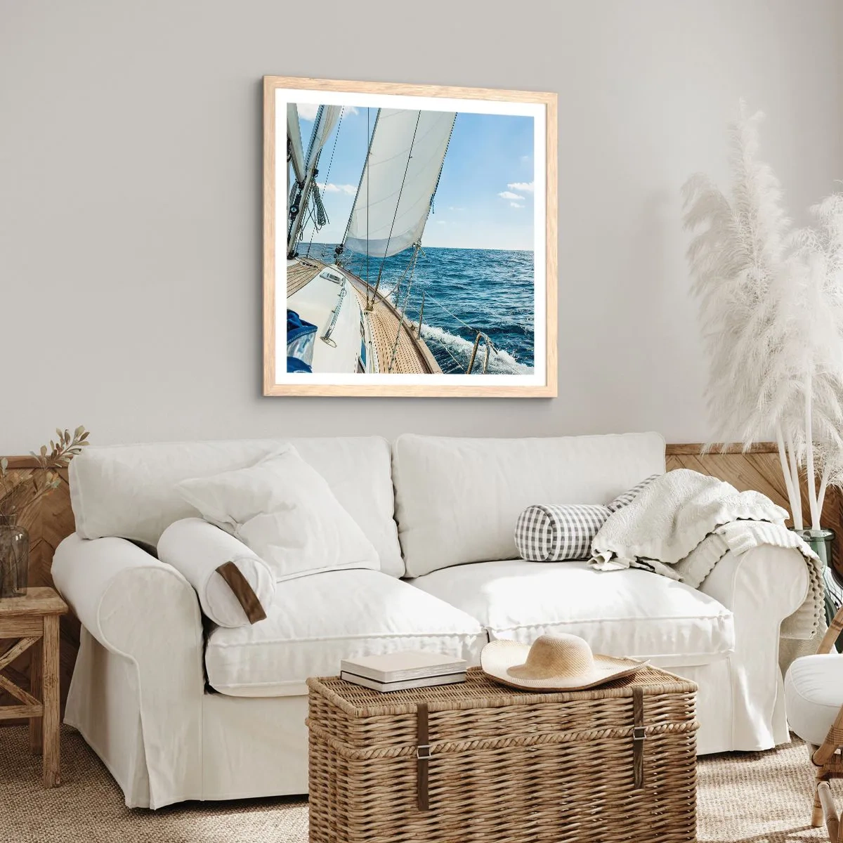 Poster in einem Rahmen aus heller Eiche - Ahoi, Abenteuer - 60x60 cm