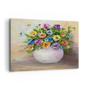 Bild auf Leinwand - Leinwandbild - Ein bunter Blumenstrauß in einer weißen Vase - 120x80cm - Stillleben mit einer weißen Vase - Moderne Wanddekoration für Wohnzimmer und Schlafzimmer ARTTOR