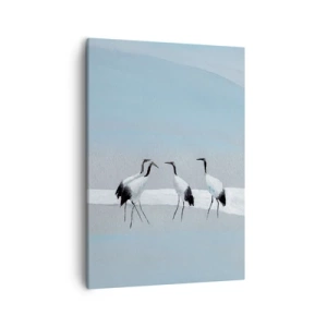 Bild auf Leinwand - Leinwandbild - Eine Gruppe von Kranichen vor blauem Himmel und der aufgehenden Sonne - 50x70cm - Nach einem heißen Tag - Moderne Wanddekoration für Wohnzimmer und Schlafzimmer ARTTOR