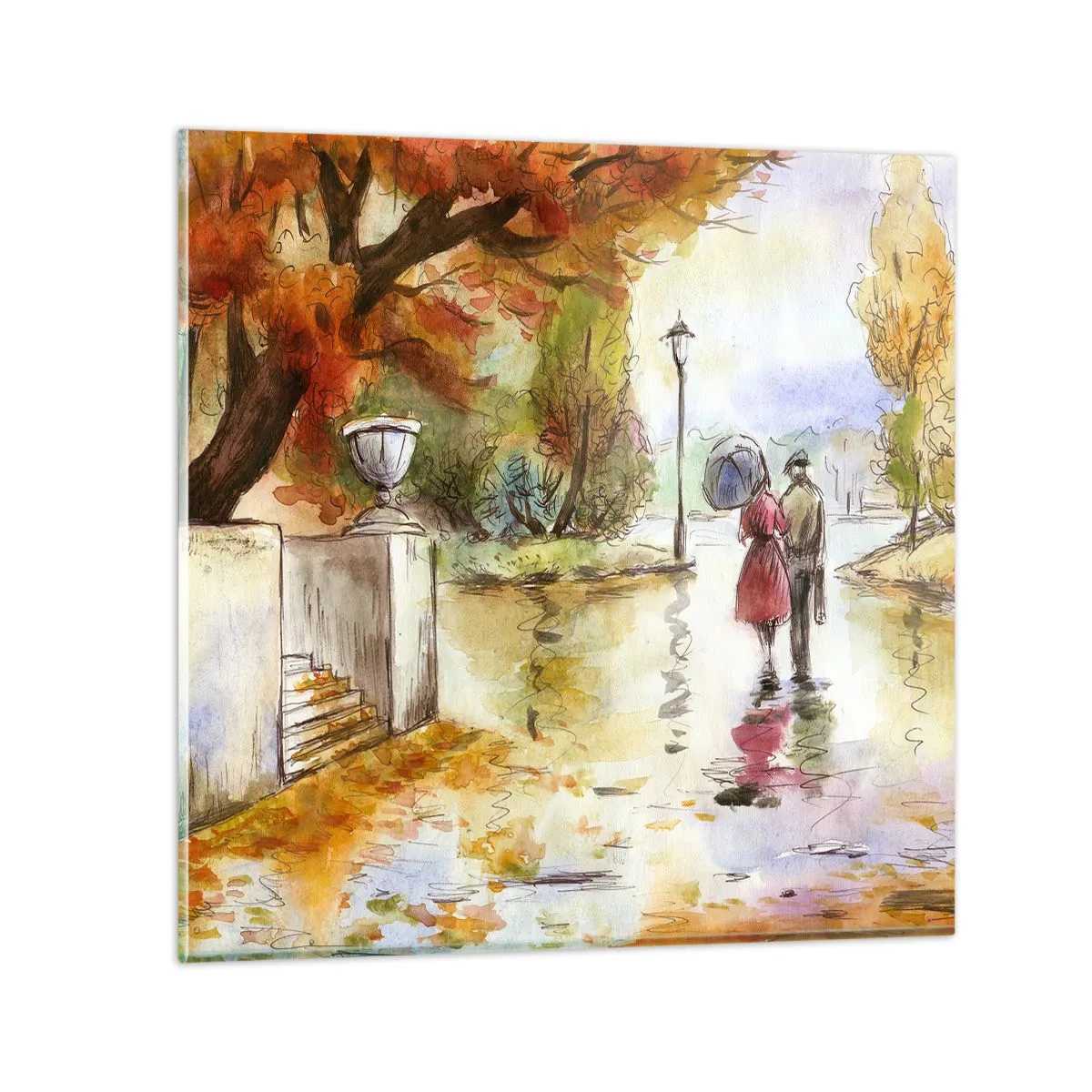 Glasbild - Bild auf glas - Romantischer Herbst im Park - 70x70 cm