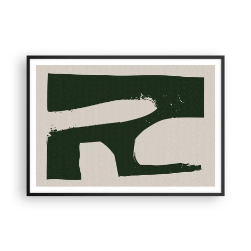 Poster in einem schwarzem Rahmen - Minimalistische Abstraktion in Grün auf hellem Hintergrund - 100x70cm - Weiße Buchten - Moderne Wanddekoration für Wohnzimmer und Schlafzimmer ARTTOR
