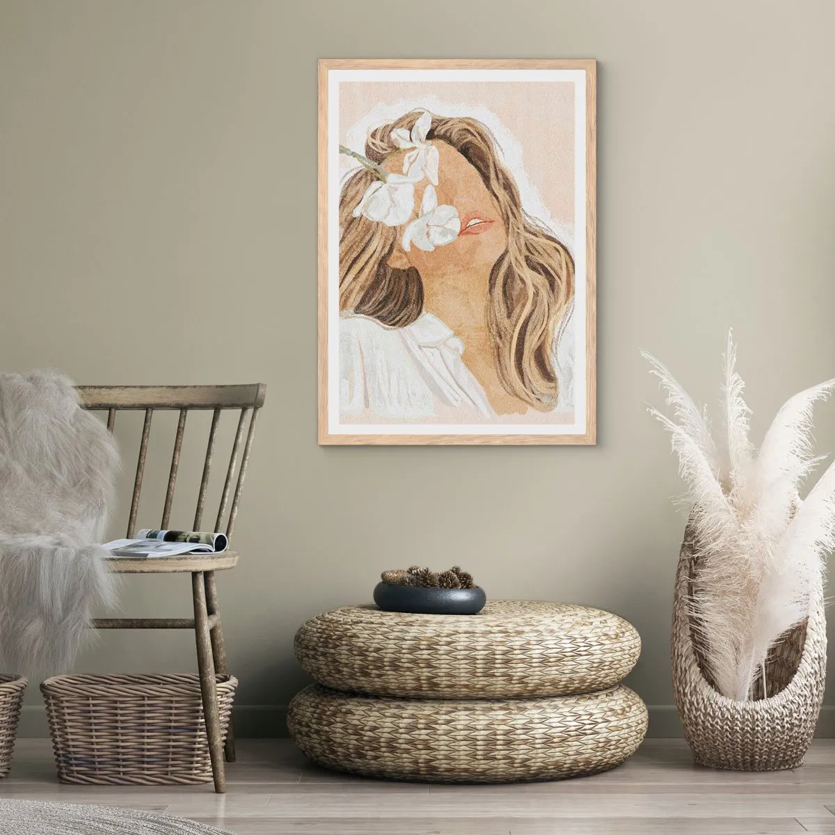 Poster in einem Rahmen aus heller Eiche - Unter den Blumen in Verzückung - 61x91 cm