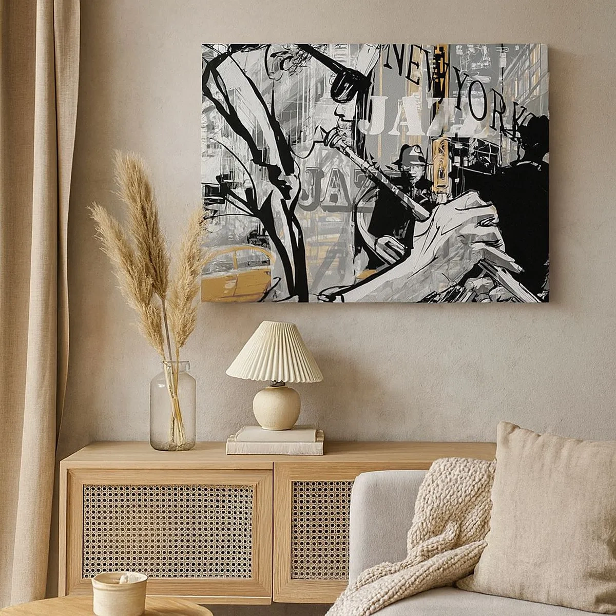 Bild auf Leinwand - Leinwandbild - New Yorker Jazzszene - 70x50cm - Im Rhythmus von New York - Moderne Wanddekoration für Wohnzimmer und Schlafzimmer ARTTOR
