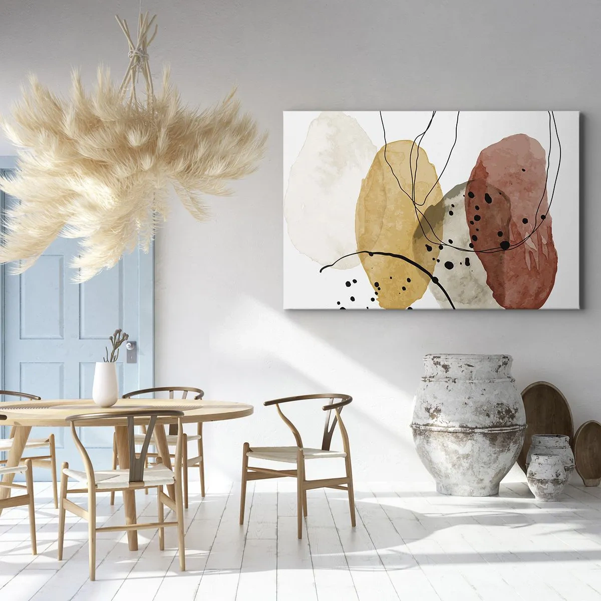 Bild auf Leinwand - Leinwandbild - Abstrakte Flecken in Beige-, Gelb- und Rottönen - 70x50cm - Wie leichte, transparente Luft - Moderne Wanddekoration für Wohnzimmer und Schlafzimmer ARTTOR