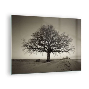 Glasbild - Bild auf glas - Ein einsamer Baum in einer monochromen Landschaft - 70x50cm - Von hier zu Ewigkeit - Moderne Wanddekoration für Wohnzimmer und Schlafzimmer ARTTOR