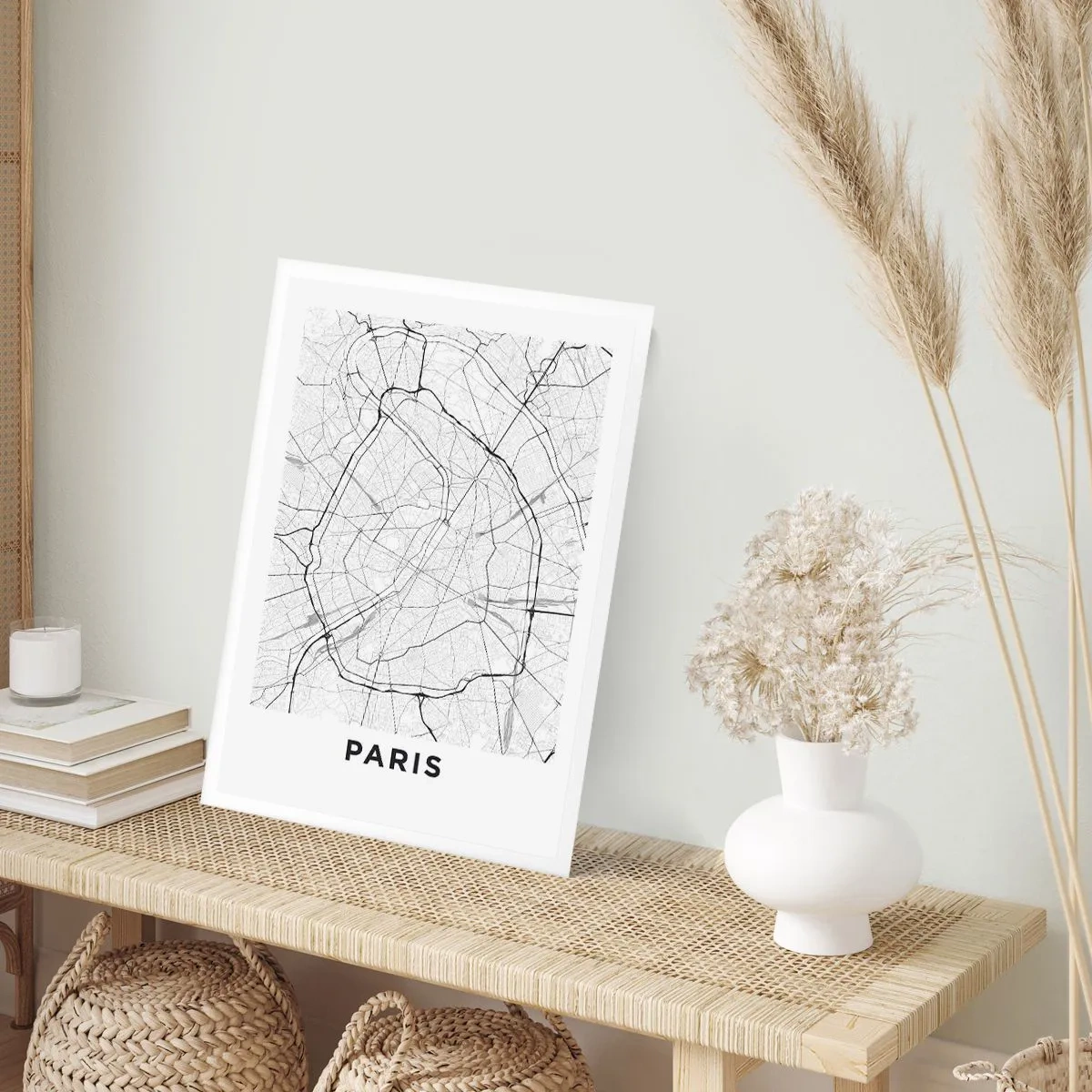 Poster - Eine Karte von Paris im minimalistischen Schwarz-Weiß-Stil. - 50x70cm - Pariser Blume - Moderne Wanddekoration für Wohnzimmer und Schlafzimmer ARTTOR