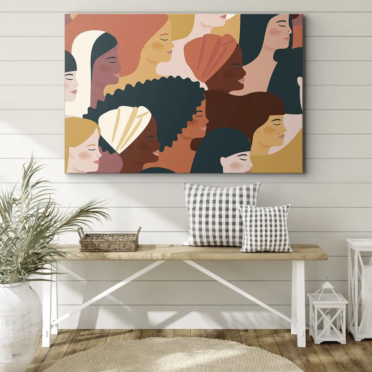 Bild auf Leinwand - Leinwandbild - Farbenfrohe Frauenprofile in verschiedenen Stilen - 100x70cm - Nur Weiblichkeit - Moderne Wanddekoration für Wohnzimmer und Schlafzimmer ARTTOR