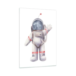 Glasbild - Bild auf glas - Astronaut im Aquarellstil auf weißem Hintergrund - 80x120cm - Bis dann! - Moderne Wanddekoration für Wohnzimmer und Schlafzimmer ARTTOR