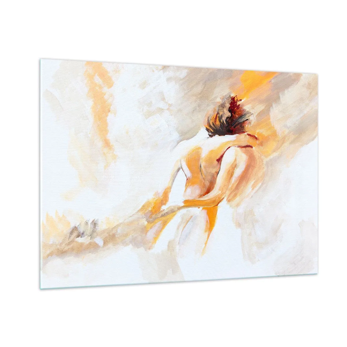 Glasbild - Bild auf glas - Ein zartes Nude in warmen Pastellfarben - 100x70cm - Am Himmel der Nähe - Moderne Wanddekoration für Wohnzimmer und Schlafzimmer ARTTOR