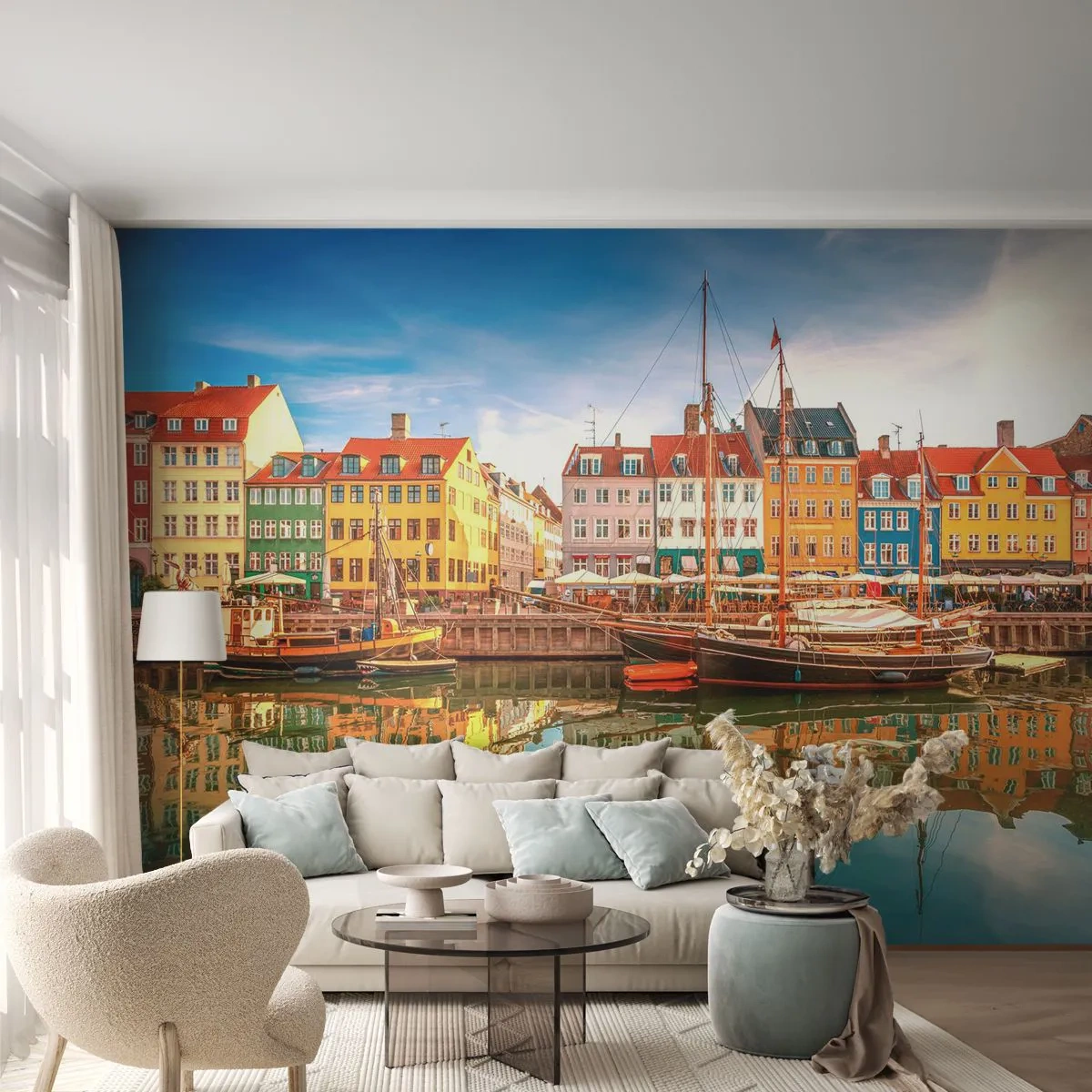 Fototapete Premium Canvas - Glatt wie ein Spiegel über dem Wasser - Landschaft, Die Architektur, Kopenhagen - 300x210 cm