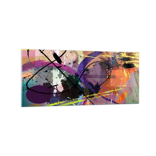 Glasbild - Bild auf glas - Ein farbenfrohes abstraktes Muster mit dynamischen Linien und Formen. - 120x50cm - Du kannst geradeaus oder umhergehen - Moderne Wanddekoration für Wohnzimmer und Schlafzimmer ARTTOR