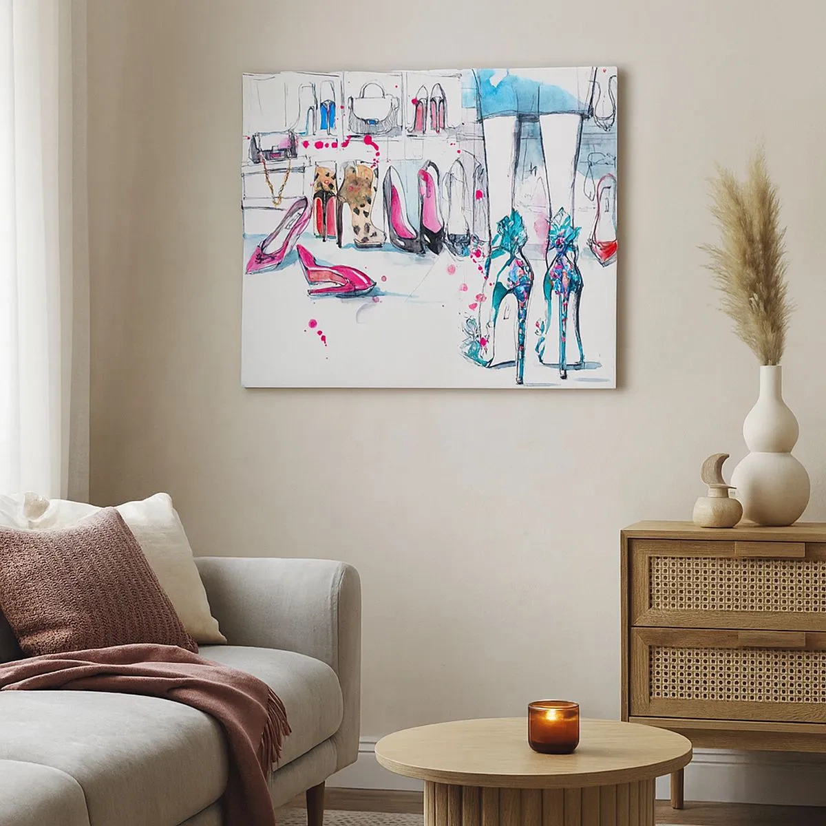 Bild auf Leinwand - Leinwandbild - Künstlerische Grafiken mit High Heels und Accessoires - 70x50cm - Sesam, mach auf - Moderne Wanddekoration für Wohnzimmer und Schlafzimmer ARTTOR
