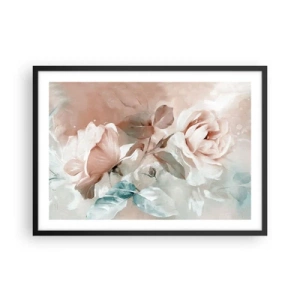 Poster in einem schwarzem Rahmen - Zarte Rosen in Pastelltönen auf hellem Untergrund - 70x50cm - Geist der Romantik - Moderne Wanddekoration für Wohnzimmer und Schlafzimmer ARTTOR