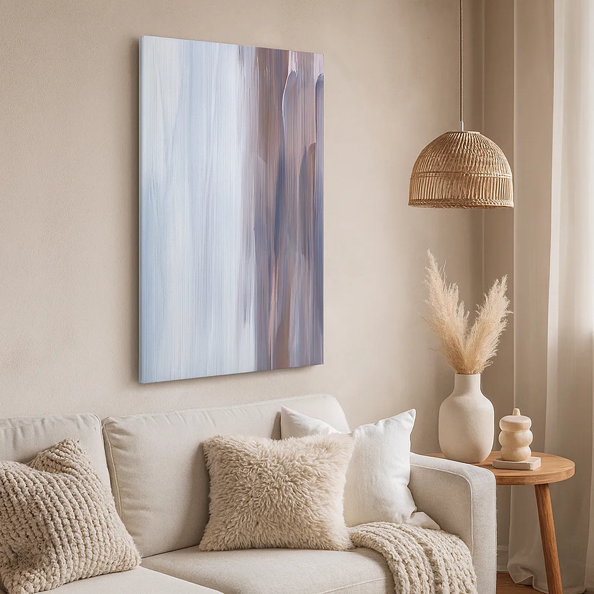 Bild auf Leinwand - Leinwandbild - Eine subtile Abstraktion mit zarten Strichen in Pastelltönen. - 50x70cm - Elemente: Wasser - Moderne Wanddekoration für Wohnzimmer und Schlafzimmer ARTTOR