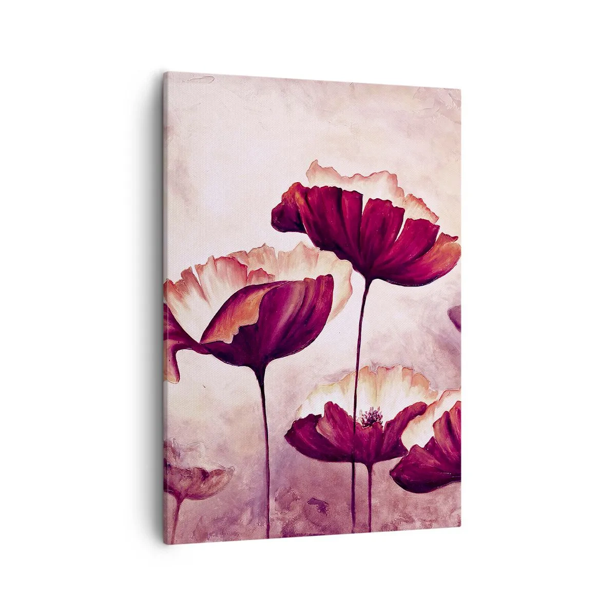 Bild auf Leinwand - Leinwandbild - Blumen in Rot- und Weißtönen auf dezentem Hintergrund - 50x70cm - Rotes und weißes Blütenblatt - Moderne Wanddekoration für Wohnzimmer und Schlafzimmer ARTTOR