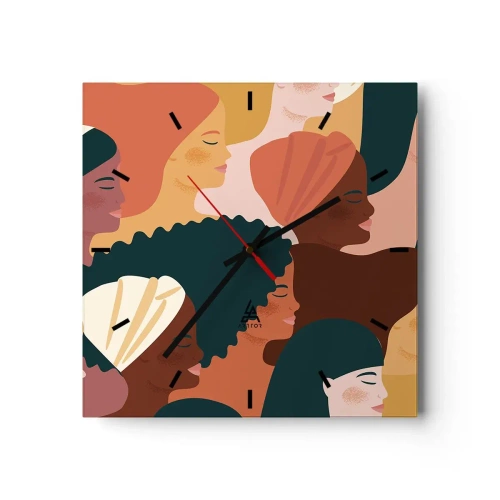 Wanduhr - Glasuhr - Farbenfrohe Frauenprofile in verschiedenen Stilen - 30x30cm - Nur Weiblichkeit - Moderne Wanddekoration für Wohnzimmer und Schlafzimmer ARTTOR