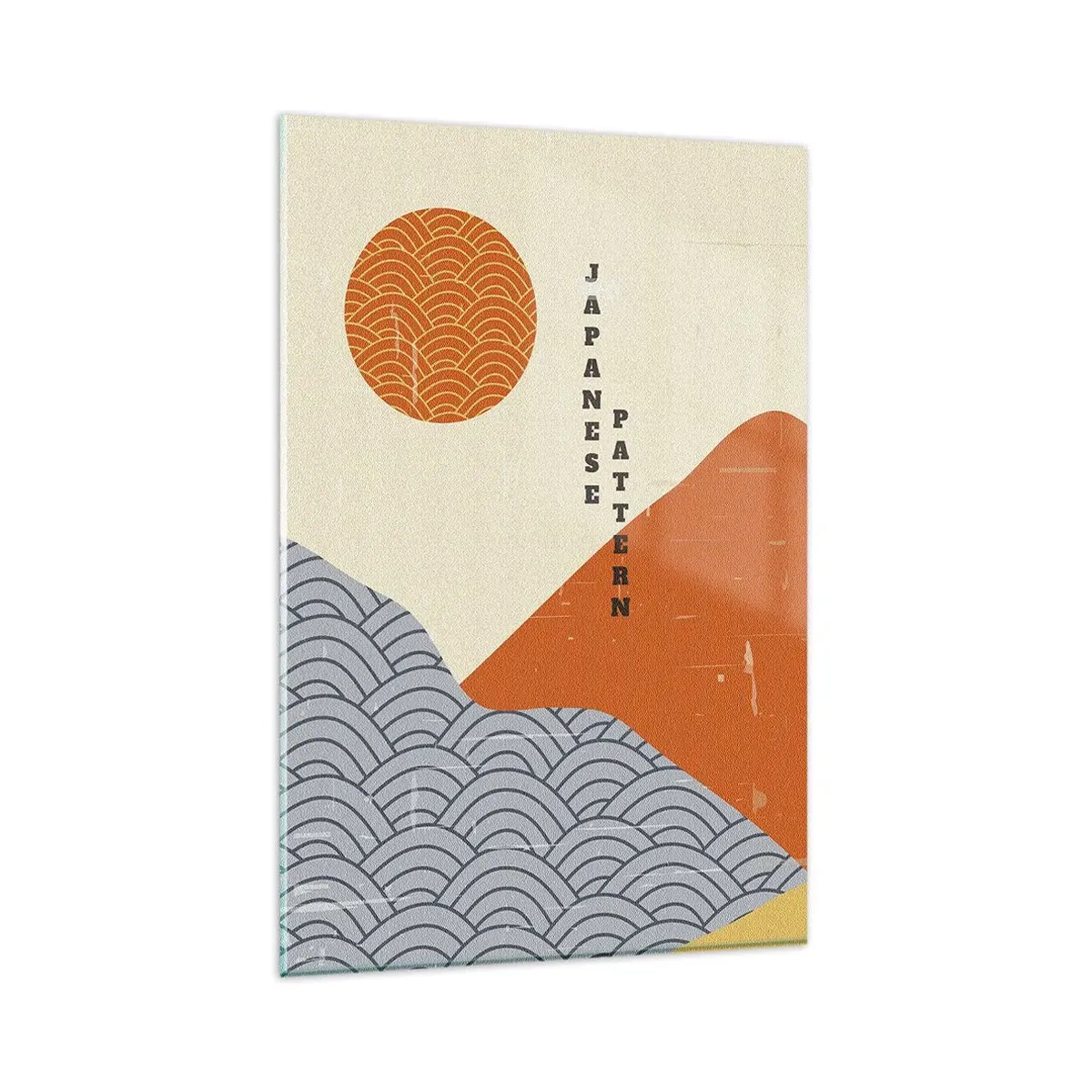 Glasbild - Bild auf glas - Japanische Muster mit Bergen, Sonne und minimalistischem Stil - 80x120cm - Im japanischen Geist - Moderne Wanddekoration für Wohnzimmer und Schlafzimmer ARTTOR